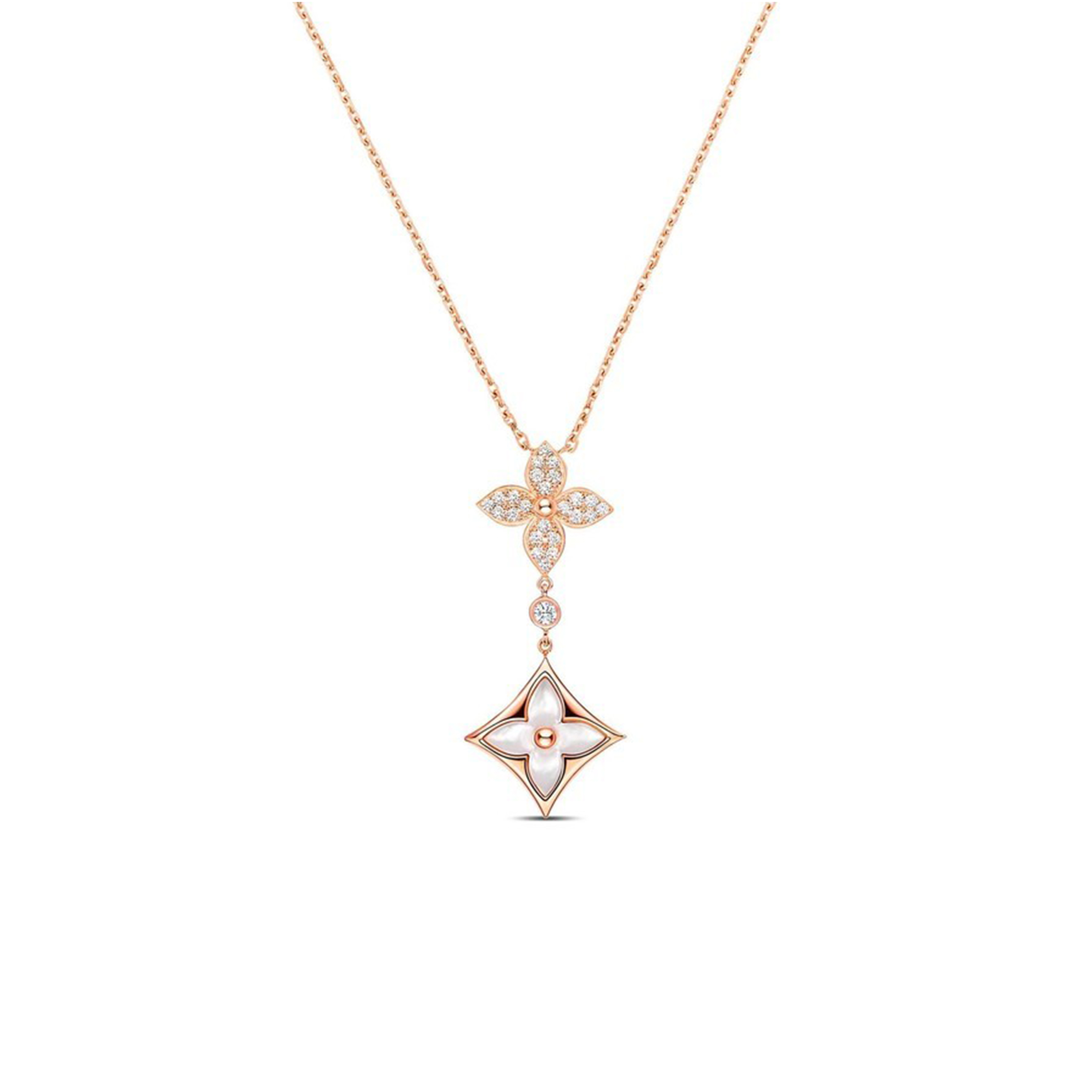 LOUIS VUITTON COLOR BLOSSOM DOUBLE STAR 18K NECKLACE Q94355